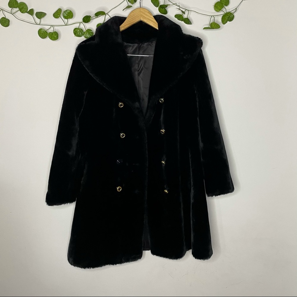 Borgana by Sportowne Women's Black Faux Fur Peacoat Vintage